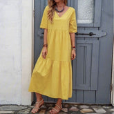 Robe mi-longue à poches et manches bouffantes Treya - Pêche